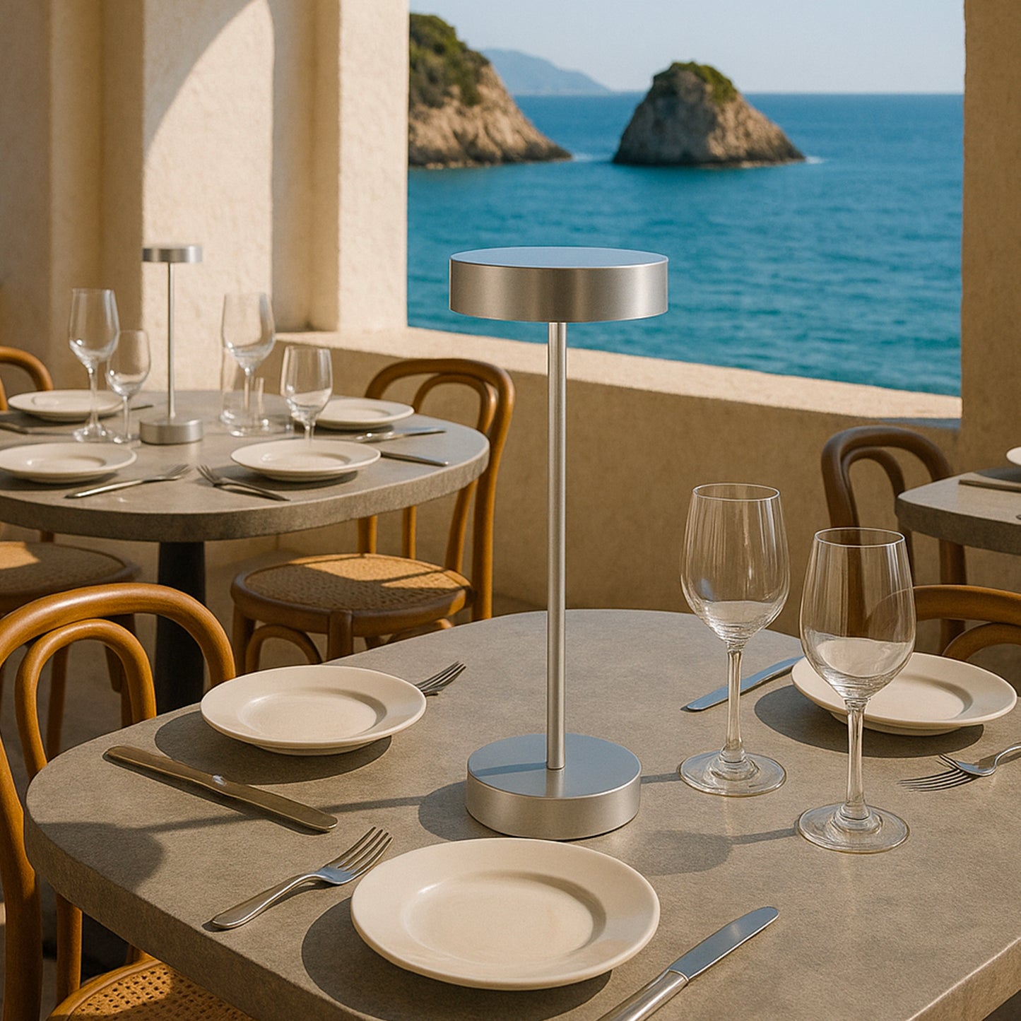 Lampe de table sans fil dimmable en aluminium argenté LED SANDY CHROME H33 cm