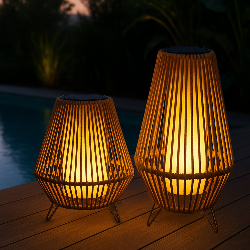 Lanterne solaire décorative avec base LED solaire rechargeable LED blanc chaud SALOMEA SMALL H35cm