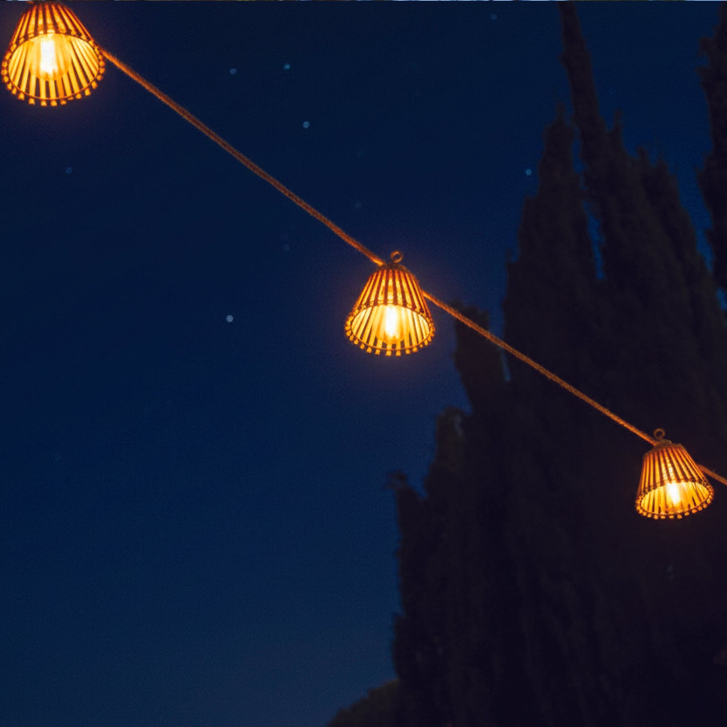 Guirlande lumineuse solaire et sur secteur raccordable en corde 20 ampoules transparentes LED blanc chaud dimmable NATURA LIGHT HYBRID 13m