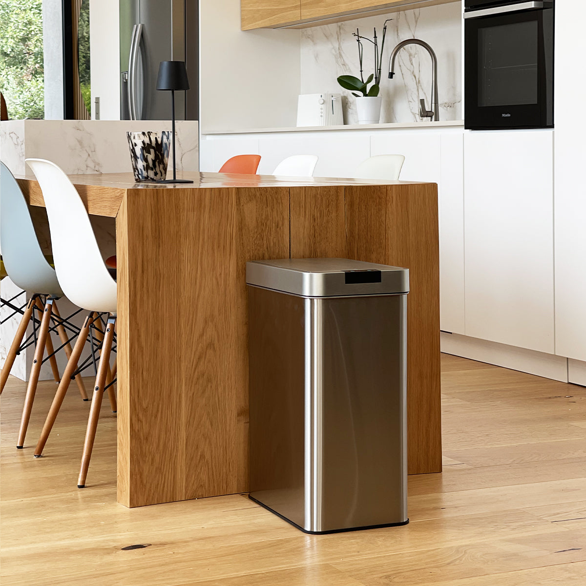 Automatischer Küchenabfalleimer PARKSIDE Design 50L aus Edelstahl mit Umreifung