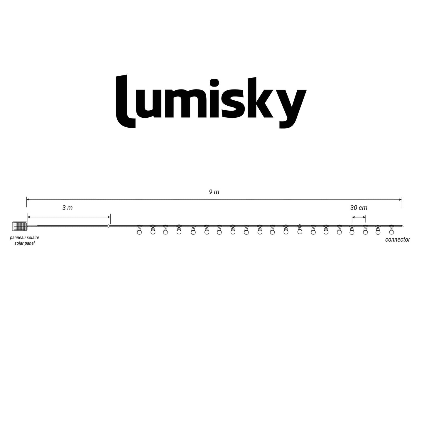 Anschließbare Außenlichtgirlande 20 warmweiße LED-Guinguettekugeln PARTY MILKY 8,70m 8 Modi
