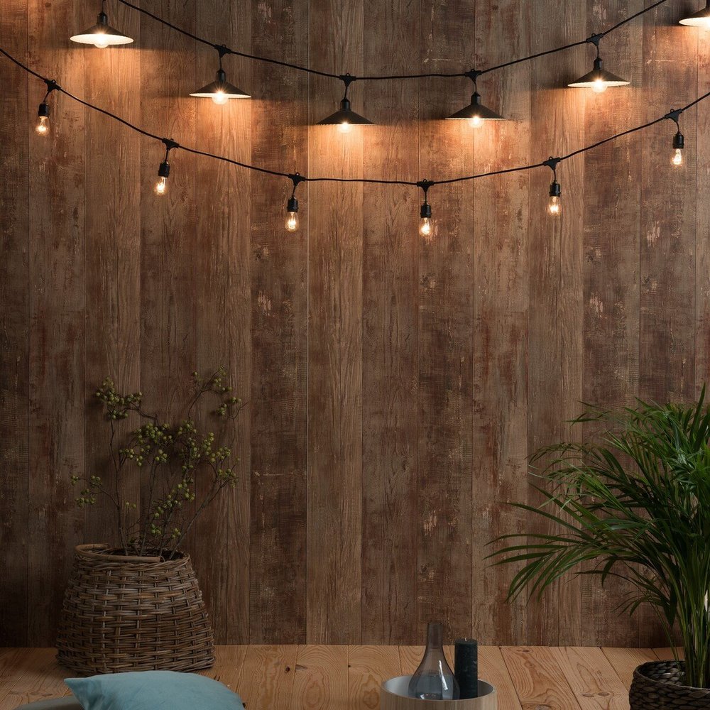 Guirlande lumineuse extérieur 10 abat-jour en acier style vintage MINI VINTY LIGHT HYBRID LED blanc chaud 6m solaire et sur secteur