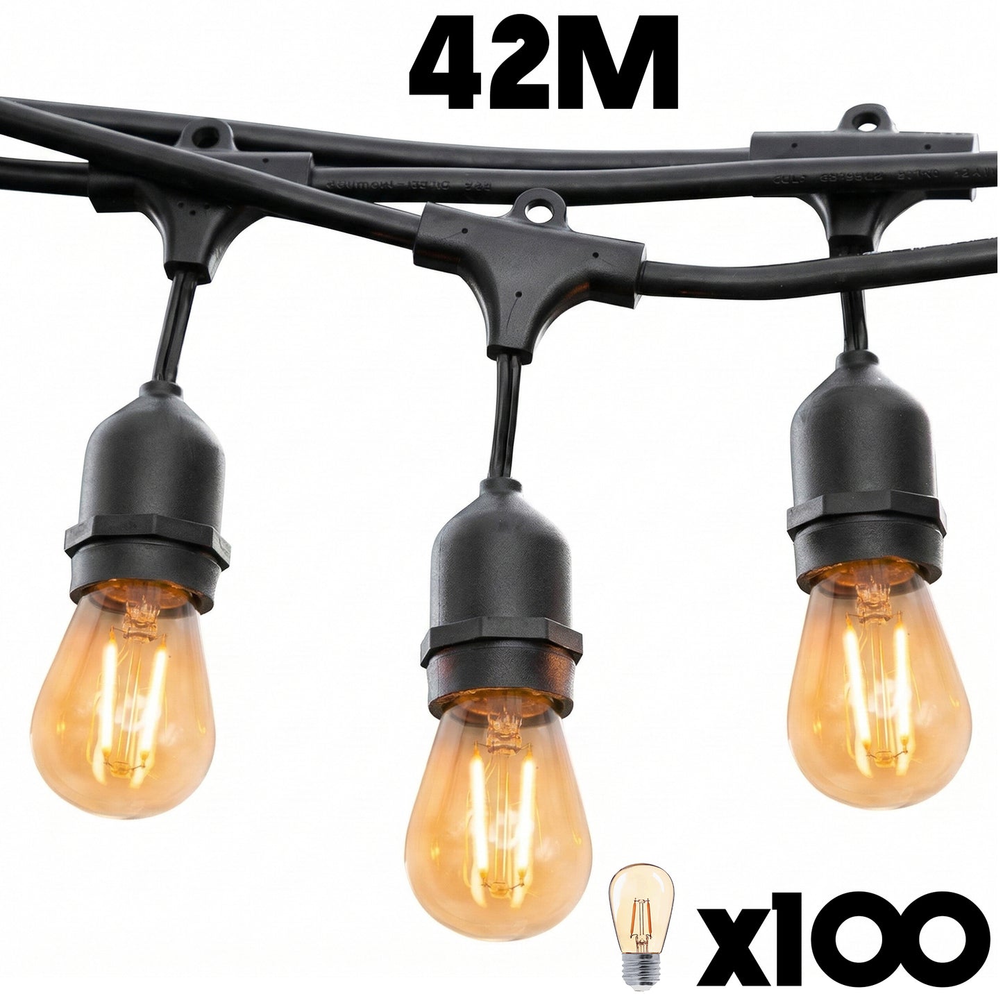 Guirlande lumineuse extérieure raccordable 42m avec 100 ampoules LED filament E27 blanc chaud MAFY LIGHT