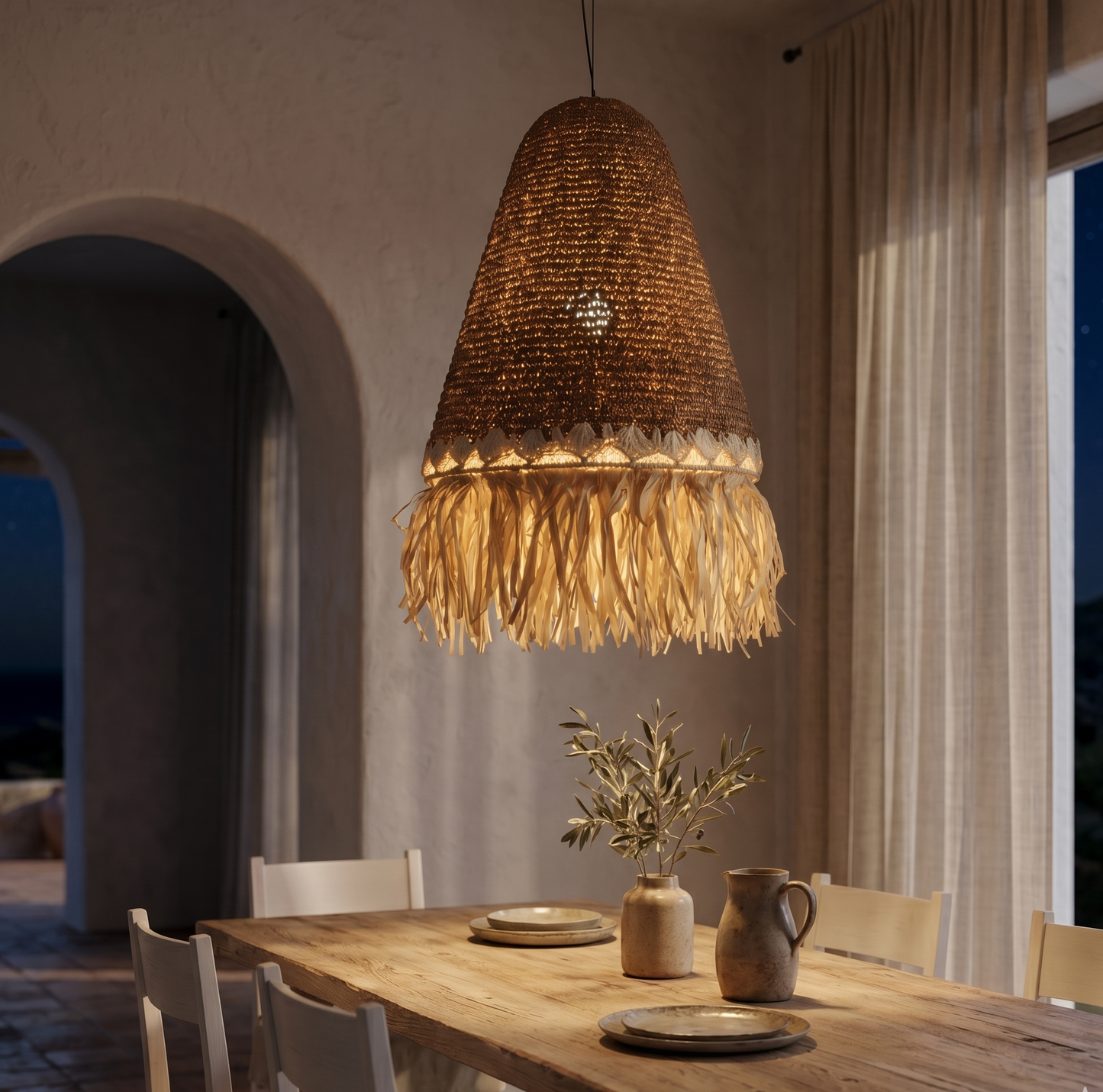 Abat jour naturel PALOMA INDOOR en herbe marine style bohème H45cm pour monture électrique E27