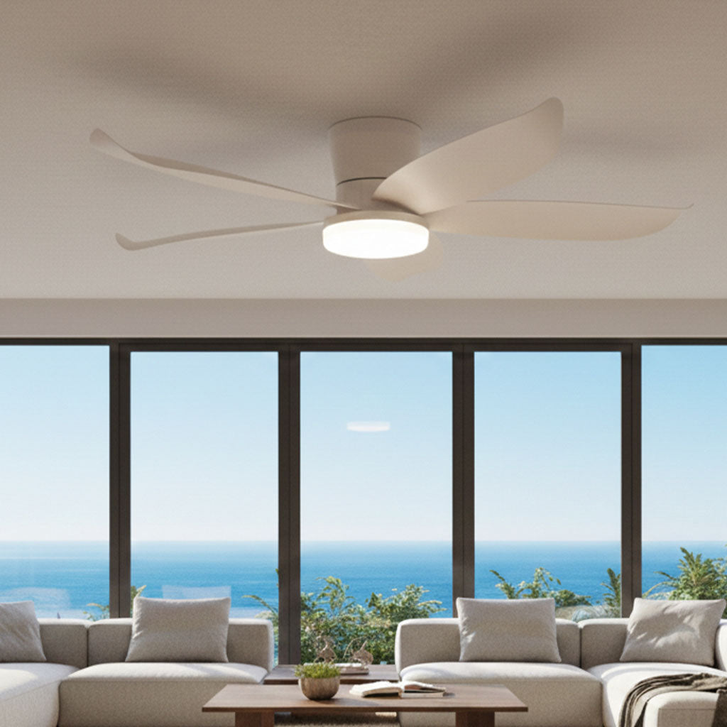 Ventilateur de Plafond CALYRO 107cm avec Éclairage LED 30W Puissant Grand Ventilateur Silencieux 55dB pour Salon Salle à Manger Chambre Moteur DC 30W Basse Consommation Réversible Mode Été Hiver avec Télécommande Plafonnier Moderne 2100 Lumens Blanc