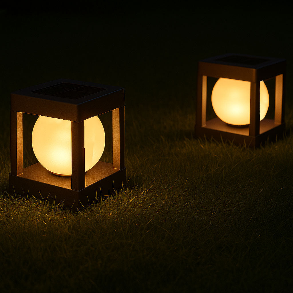 Lot de 2 Balises Solaires à piquer ou à poser LED 2x CUBYA Blanc Chaud H21,5cm