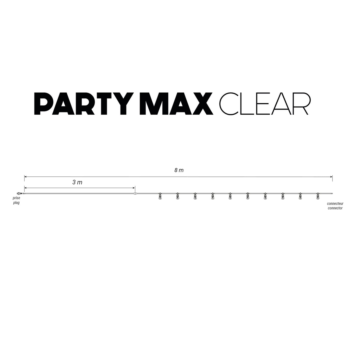Guirlande lumineuse extérieur beige 10 globes transparents raccordable LED blanc chaud PARTY MAX CLEAR CREAM 8m