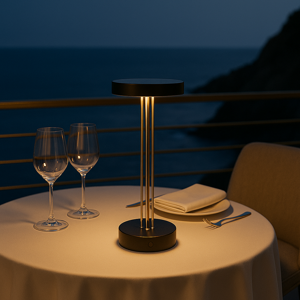 Lampe de table sans fil en aluminium noire LED blanc chaud TRIZIO BLACK H33cm