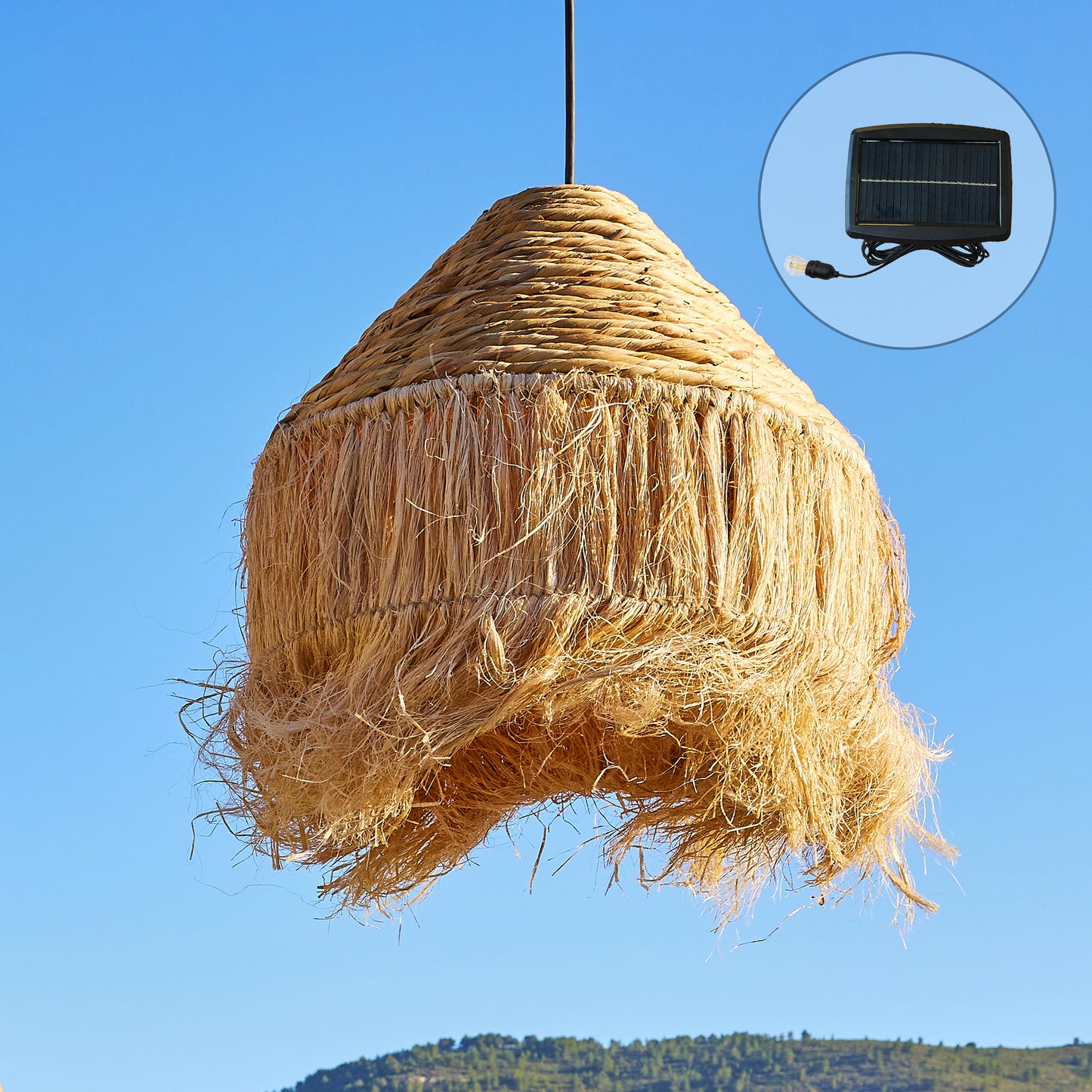 Suspension solaire LEONORA SOLAR en jacinthe d'eau avec câble hybride secteur et solaire 5m de longueur