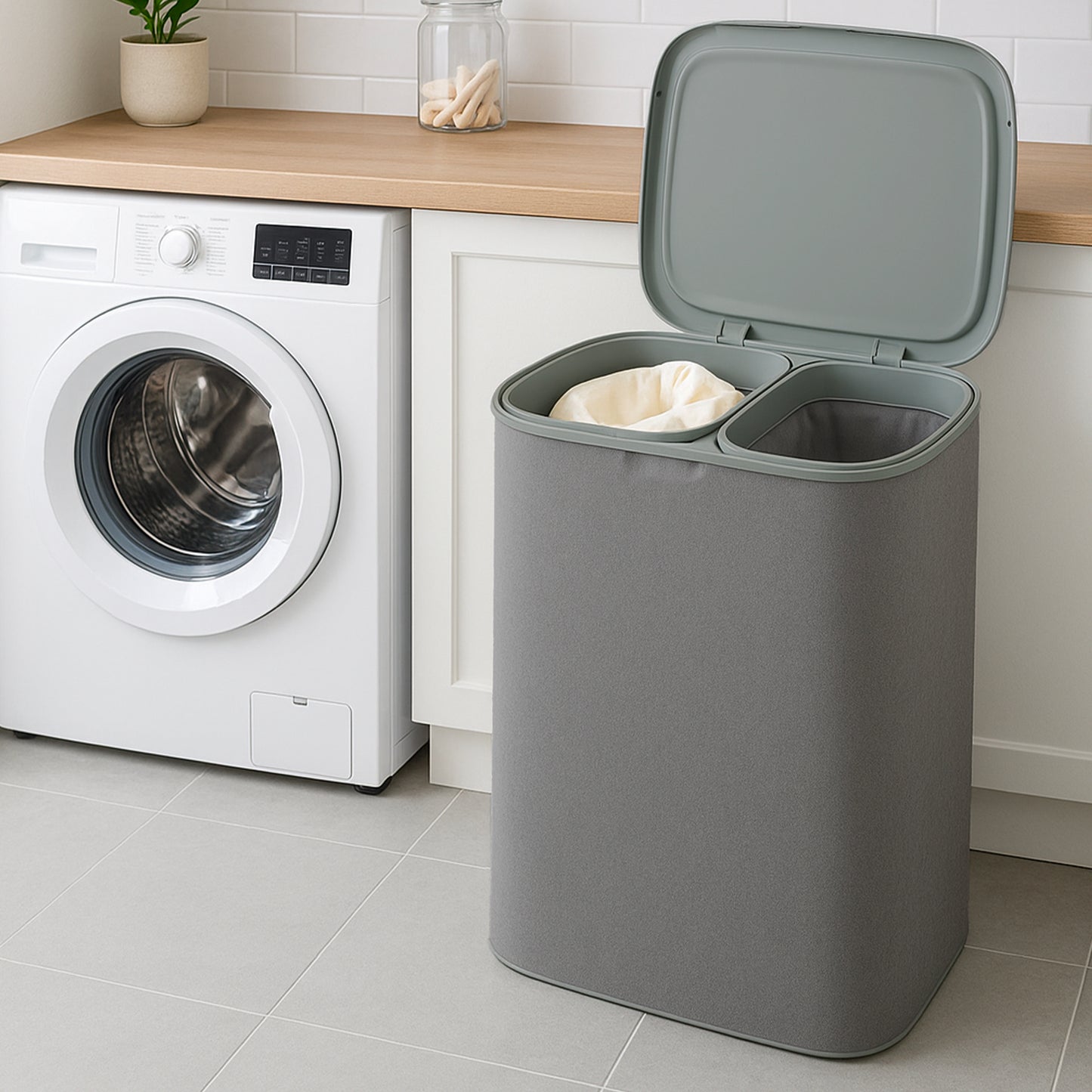 Panier à linge en tissu grande capacité 90 litres avec séparation, 2 sacs de lavage amovibles avec couvercle Modèle SVEN