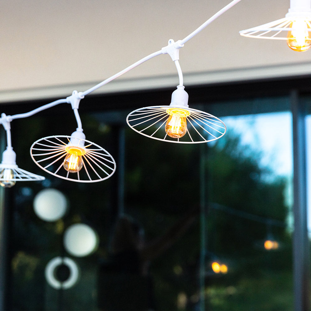 Guirlande lumineuse extérieur avec abat-jour en acier effet cage 10 ampoules à filament douille E27 LED blanc chaud CHIC WHITE LIGHT 6m