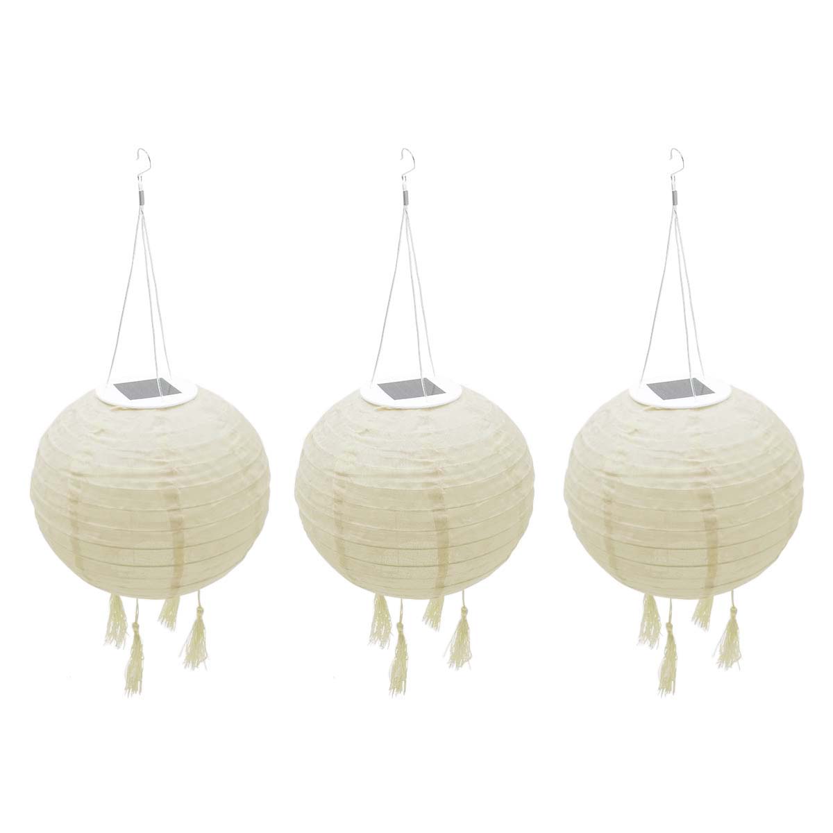 Lot de 3 lampion solaire lanterne chinoise beige crème mariage festif LED blanc chaud HIMALAYA ∅30cm