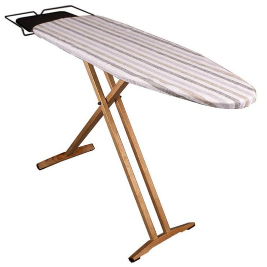 Table à repasser en bois pliable NUBAR 130x47 H92cm housse 100% cotton avec repose fer et repose centrale vapeur