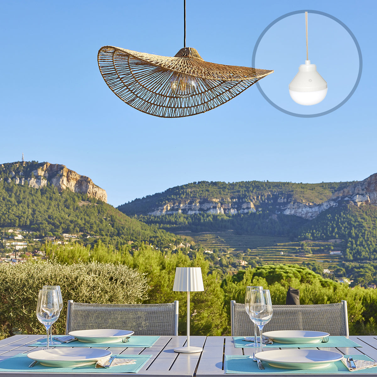 Suspension MARBELLA NOMAD en jute naturel style bohème avec ampoule LED nomade