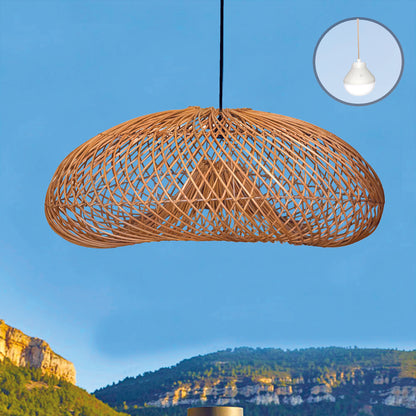 Suspension SEVIA NOMAD en rotin naturel style bohème avec ampoule LED blanc/RGB nomade