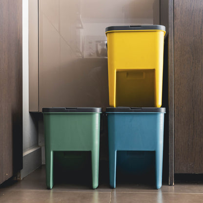 Lot de 3 Poubelles Empilables 20L pour Recyclage BERGEN Poubelles de Tri Sélectif en Plastique, Couleurs Jaune, Bleu, Vert et Gris