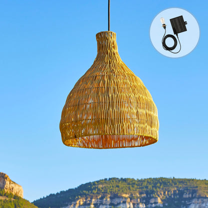 Suspension solaire BELLA SOLAR en rotin naturel avec câble hybride secteur et solaire 5m de longueur