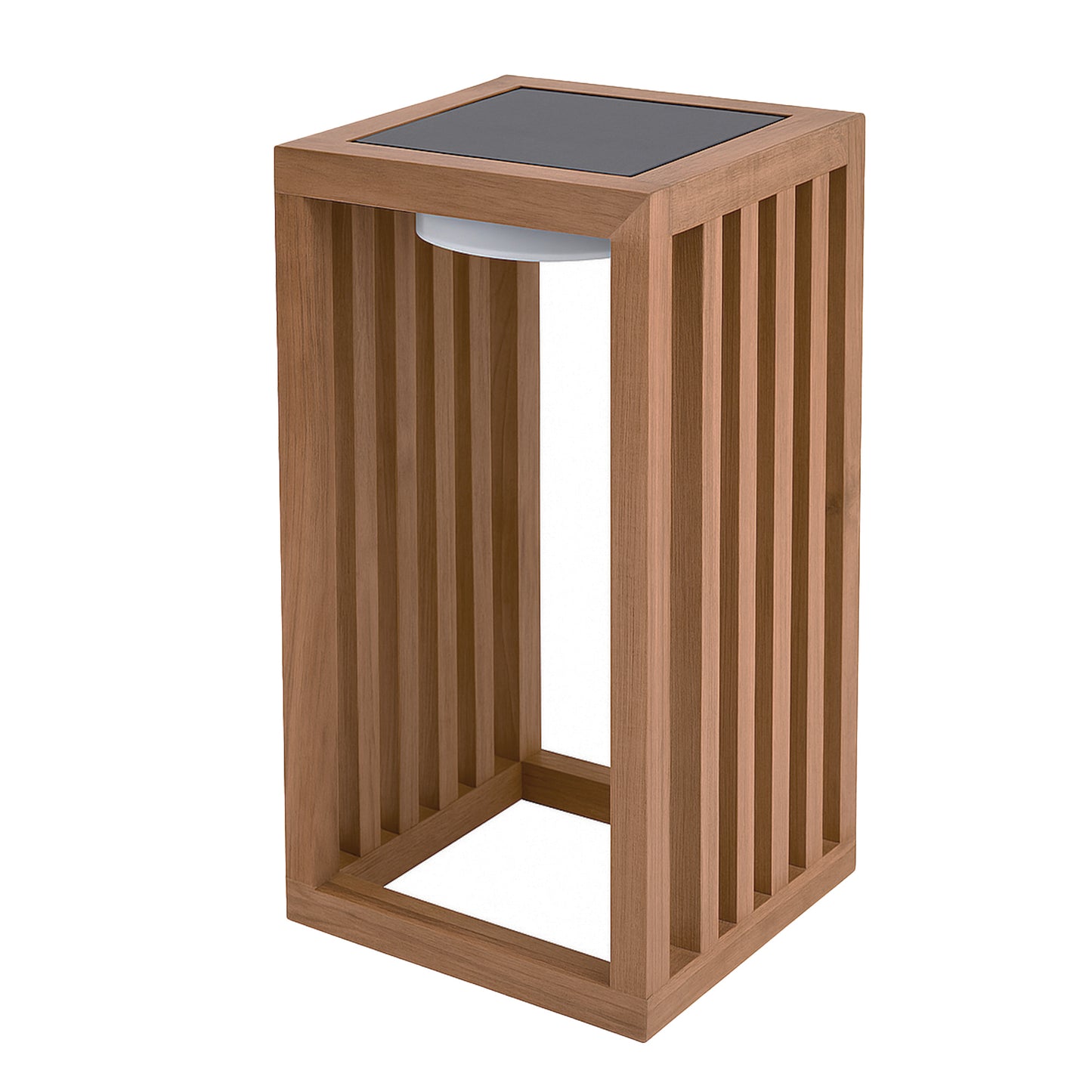 Lanterne solaire décorative LED blanc chaud CHENNAI en bois teck massif H30cm