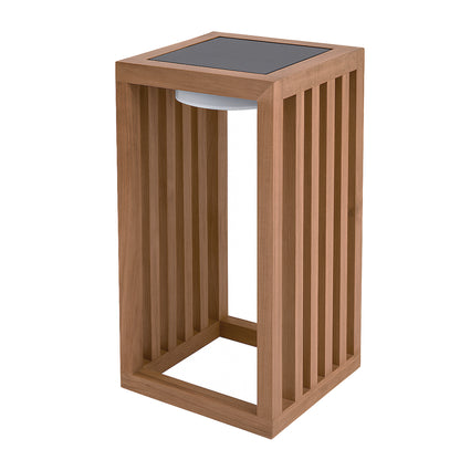 Lanterne solaire décorative LED blanc chaud CHENNAI en bois teck massif H30cm