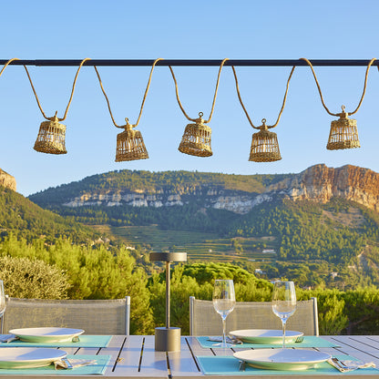 Guirlande lumineuse solaire et sur secteur raccordable en corde 20 ampoules transparentes LED blanc chaud dimmable SAMOA LIGHT HYBRID 13m