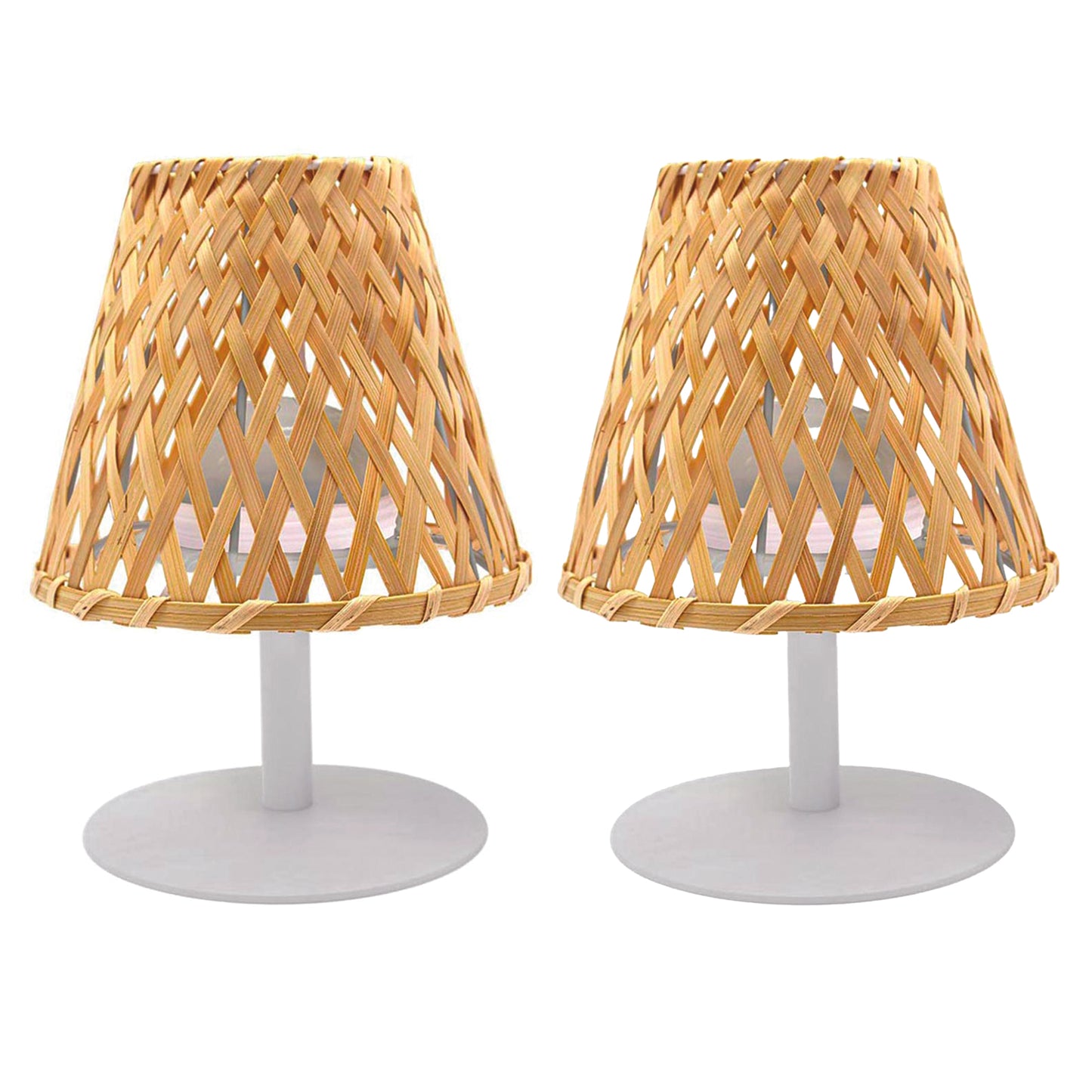 Lot de 2 lampes de table sans fil bambou naturel LED blanc chaud/blanc dimmable 2X IBIZA H26cm