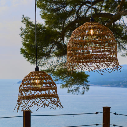 Lot de 2 suspensions sur secteur pour l'extérieur 2X HAWAII LONG OUTDOOR CABLE en poly rotin style bohème 5m de longueur de câble