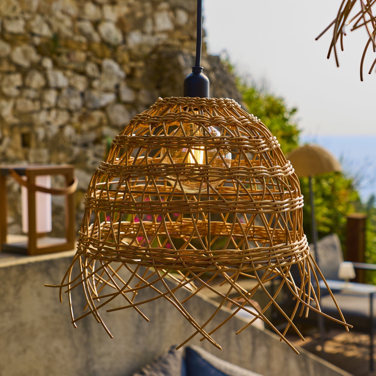 Lot de 2 suspensions sur secteur pour l'extérieur 2X HAWAII LONG OUTDOOR CABLE en poly rotin style bohème 5m de longueur de câble