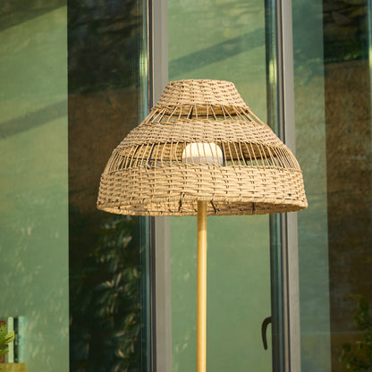 Lampadaire sans fil pied metal LED blanc et multicolore dimmable ELION en rotin  H168cm avec télécommande