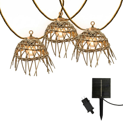 Guirlande lumineuse extérieur 10 abat-jour exotique paille MINI HAWAI LIGHT HYBRID LED blanc chaud 8m solaire et sur secteur
