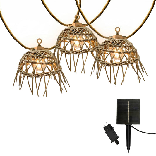 Guirlande lumineuse extérieur 10 abat-jour exotique paille MINI HAWAI LIGHT HYBRID LED blanc chaud 8m solaire et sur secteur