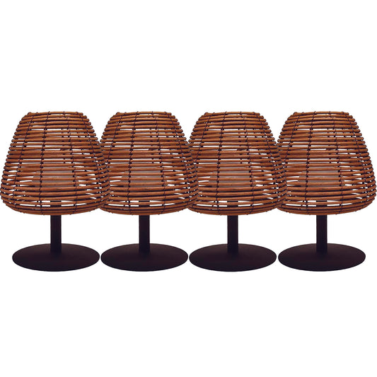 Lot de 4 lampes de table sans fil en rotin naturel LED blanc chaud/blanc dimmable 4X BOHEME H25cm