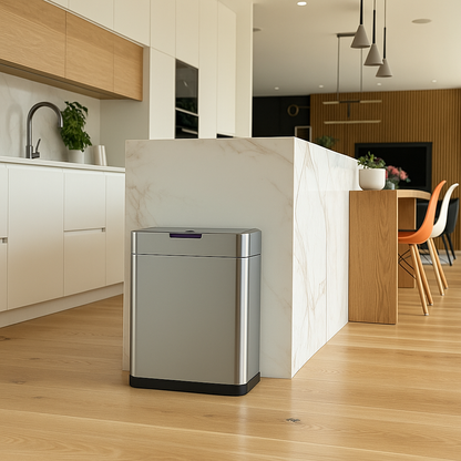 Design automatic kitchen bin 60L DAYTONA in stainless steel with strapping