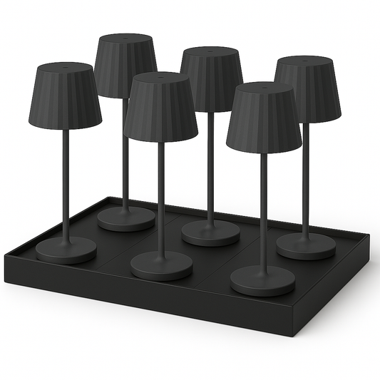Lot de 6 Lampe de table sans fil LED blanc chaud dimmable ABBY BLACK H29cm Noir avec plateau de chargement