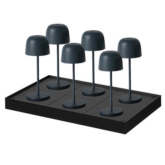Lot de 6 Lampe de table sans fil LED blanc chaud dimmable SOPHIA ROCK H28cm Gris Anthracite avec plateau de chargement