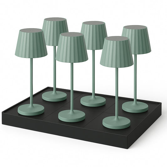 Lot de 6 Lampe de table sans fil LED blanc chaud dimmable ABBY OLIVE H29cm Vert Olive avec plateau de chargement