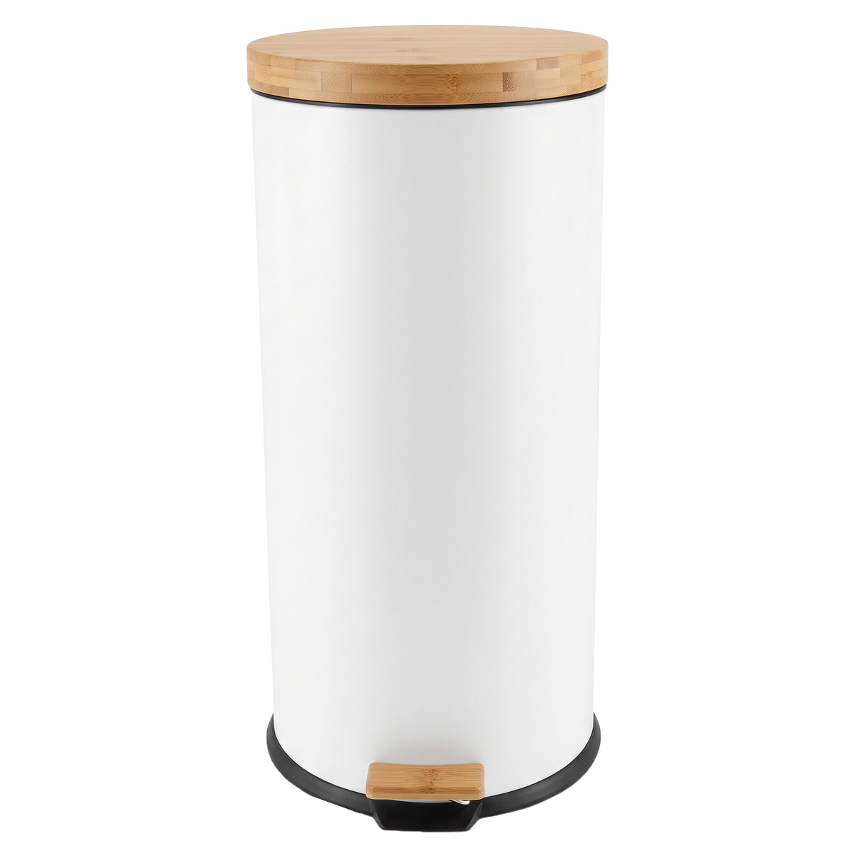 Poubelle bois de cuisine à pédale 30L Naturel FOREST Blanc en acier Inox couvercle en bambou avec seau