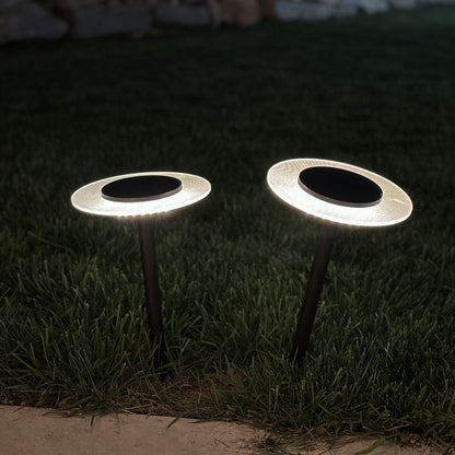 2er Set UFO warmweiße LED-Solarspikes H35cm