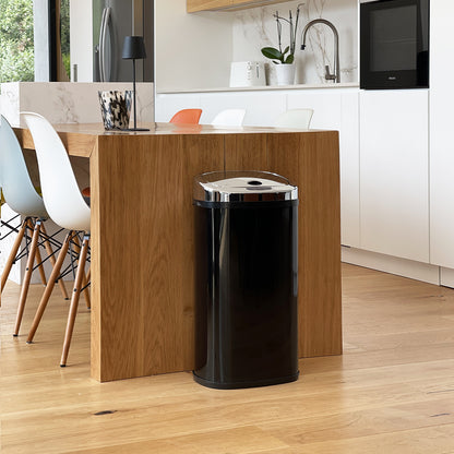 Automatic kitchen bin 42L LARGO Shiny black in stainless steel with strapping