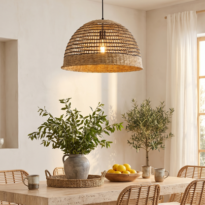 CESARE INDOOR Lampenschirm im böhmischen Stil aus natürlichem geflochtenem Seegras für elektrische Halterung E27 H19cm