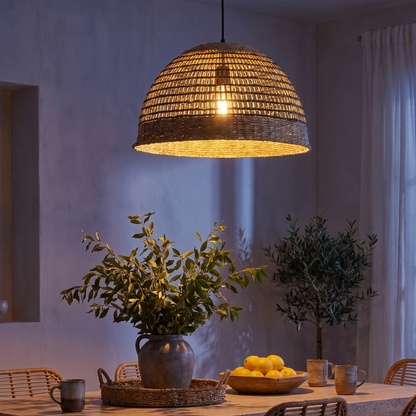 CESARE INDOOR Lampenschirm im böhmischen Stil aus natürlichem geflochtenem Seegras für elektrische Halterung E27 H19cm