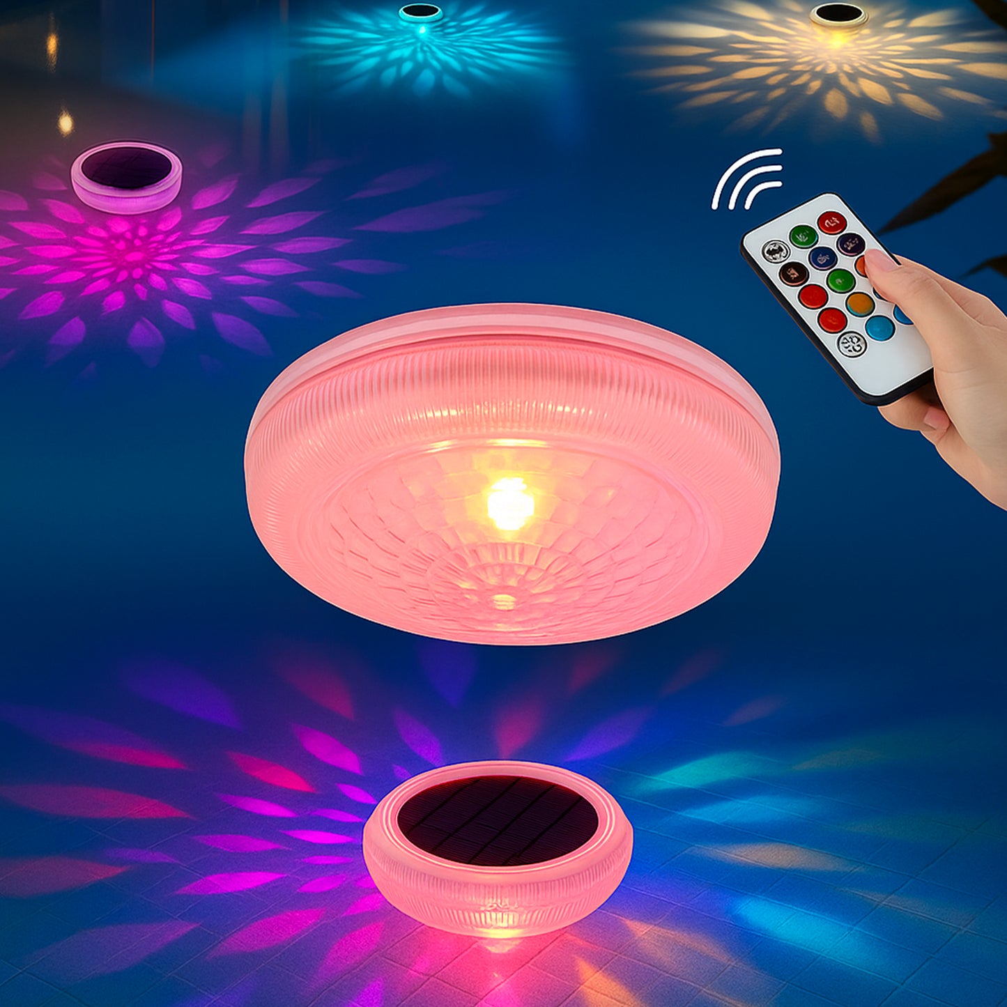 Lot de 2 lumières solaires flottantes décoratives piscine RGB étanche avec télécommande 9 couleurs 2X SPLASHY D11cm