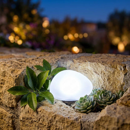 Decorative white LED pebble solar lamp SOLENZARA ∅16cm