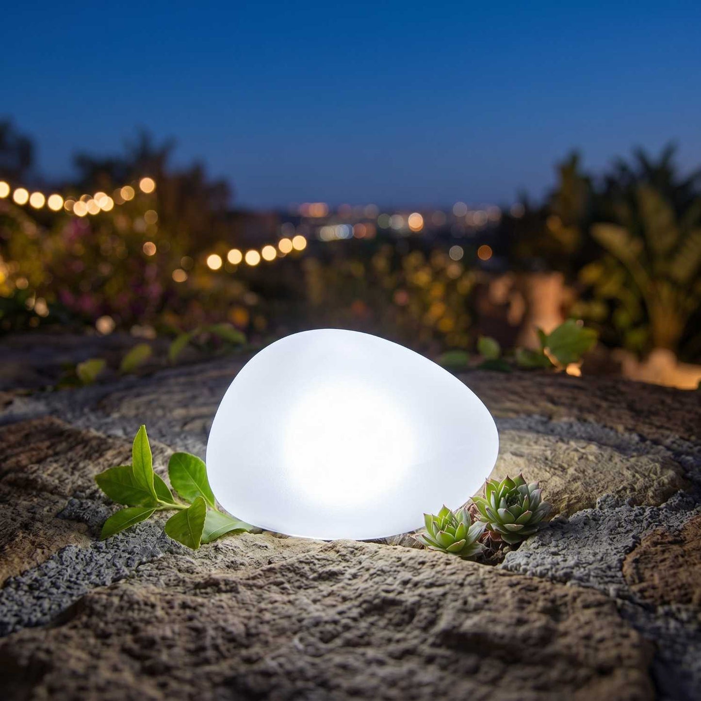 Decorative white LED pebble solar lamp SOLENZARA ∅16cm
