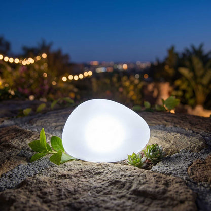 Decorative white LED pebble solar lamp SOLENZARA ∅16cm