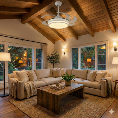 Ventilateur de Plafond BRYSEA 63cm avec Luminaire LED 20W Intégré Petit Ventilateur Silencieux 50dB pour Chambre Salon Cuisine Moteur DC 20W Basse Consommation Réversible Mode Été Hiver avec Télécommande Plafonnier Moderne 2100 Lumens Blanc