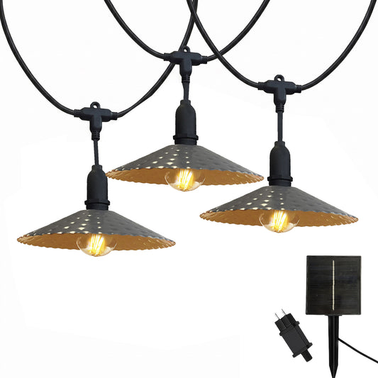 Guirlande lumineuse extérieur 10 abat-jour en acier style vintage MINI VINTY LIGHT HYBRID LED blanc chaud 6m solaire et sur secteur