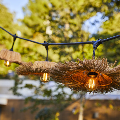 Außen anschließbare Lichterkette mit Strohschirm im Bohemian-Stil 7 Glühlampen E27-Fassung warmweiß LED TAHITI LIGHT CONNECTABLE 6m