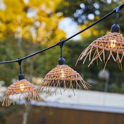 Außen anschließbare Lichterkette mit Polyrattan-Lampenschirm im Bohemian-Stil 10 Glühlampen E27-Fassung warmweiß LED HAWAII-LICHT ANSCHLIESSBAR 6m