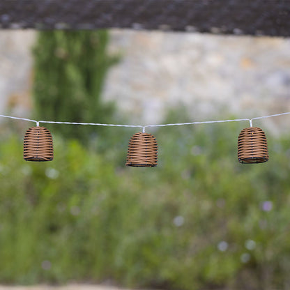 Lot de 2 guirlandes lumineuses solaires 10 abat-jour poly rotin LED blanc chaud FORMENTERA 3.80m