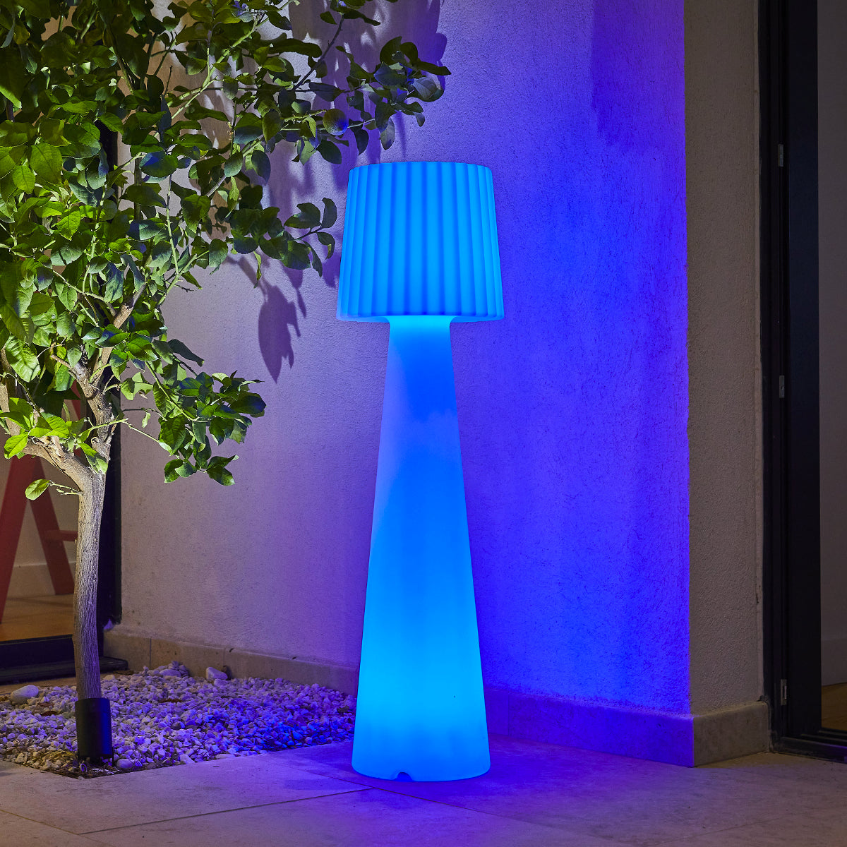 Lampadaire solaire LED abat-jour ondulé multicolore dimmable LADY C110 SOLAR  H110cm avec télécommande